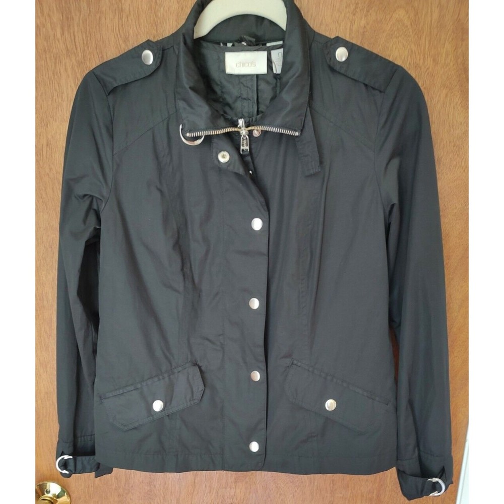 Chico's size 0 (S/4) black 2-piece rain jacket, inner removeable quilted vest